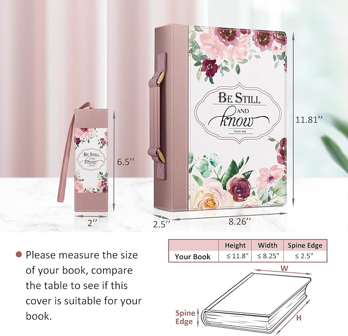 FINPAC Large Classic Bible Cover Vegan Leather Carrying Book Case Church Bag Bible Protective with Handle, Gift for Women, Mother, Friends, Rose Garden