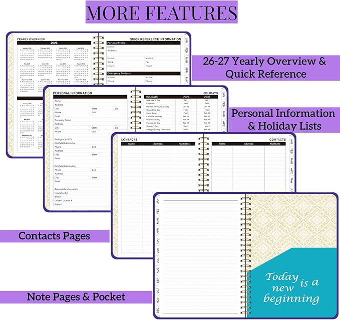Planner 2026,Monthly and Weekly Agenda Calendar Planner,Jan 2026 to Dec 2026,A5 (6.3" x 8.5"),Hardcover Spiral Daily Planning Book with Tabs,for Office Home School Women & Men,Purple