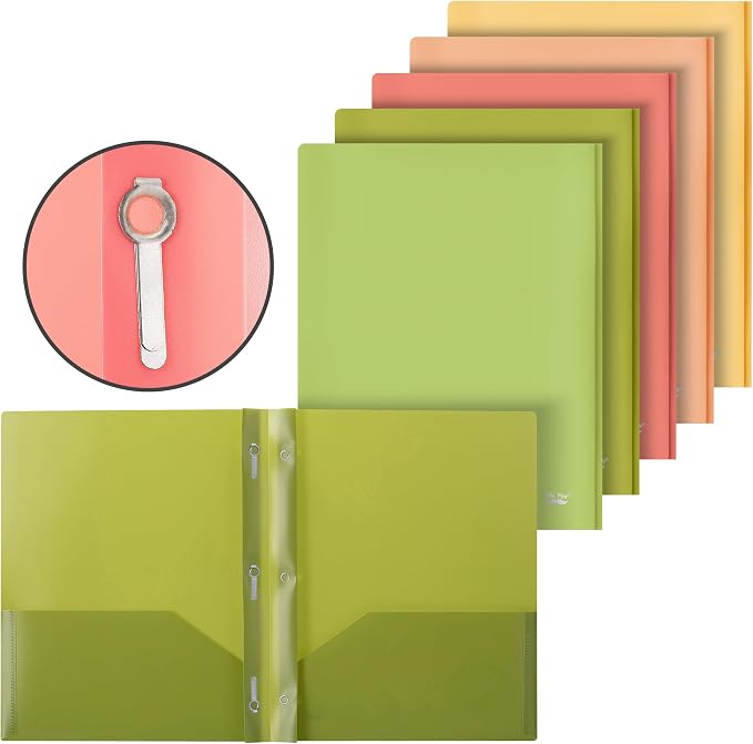 Mr. Pen- Plastic Folders with Pockets and Prong, 5 Pack, Assorted Colors, Pocket Folders, Folders with Prongs, File Folders with Fasteners, 2 Pocket Folder