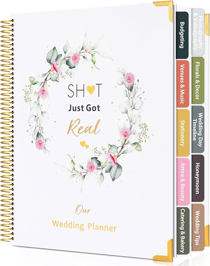 Wedding Planner Book and Organizer-196 Pages Bridal Wedding Planning Book with Sticker Checklists and Calendars for Bride To Be, Unique Engagement Gifts for Newly Engaged Couples