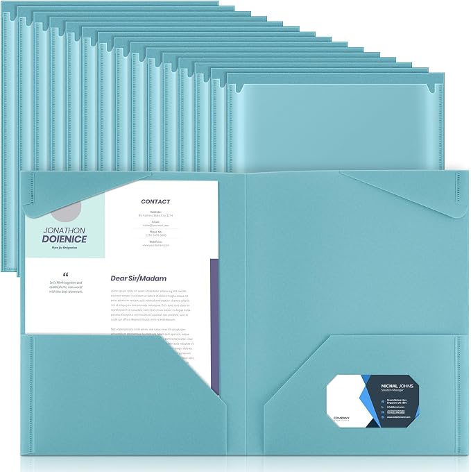 Henoyso 36 Pack Sapphire Blue Plastic Folders with Clear Front Pockets Heavy Duty File Folders with 2 Pockets and Card Slot for Student Communication School Office Presentation Report