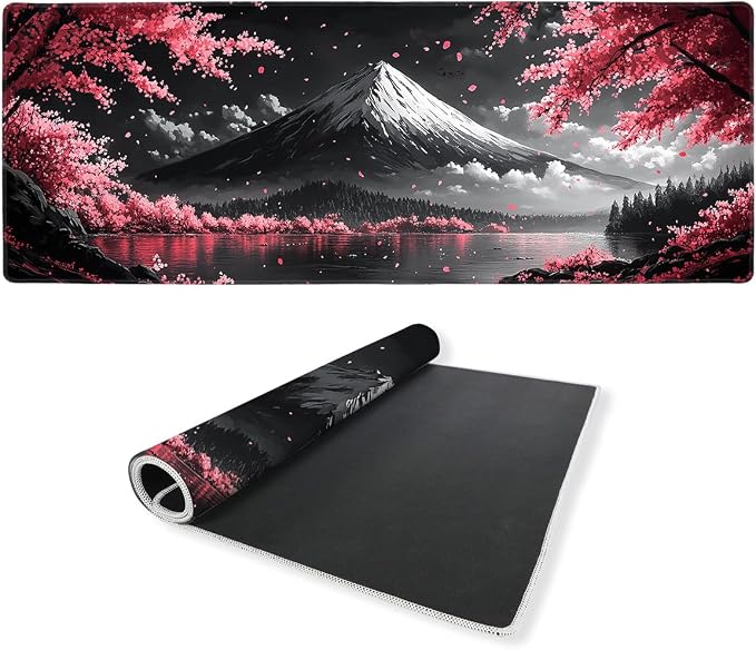 Mount Fuji Desk Mat Gaming Mouse Pad Cherry Blossom Red Mountain Landscape Mousepads Computer Keyboard Pad Mouse Mat Laptop Mat 31.5 x 11.8 Mouse Pads for Desk Home Office Gaming