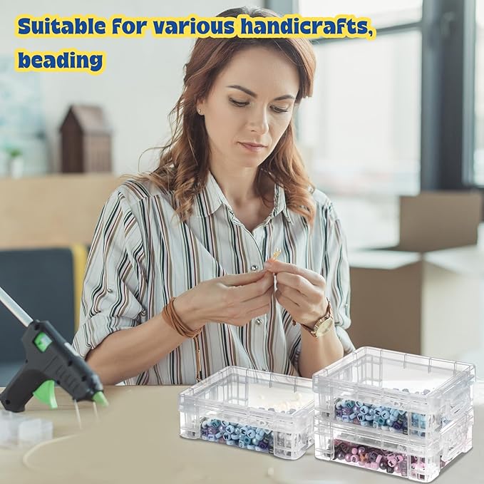 Suzile 45 Pcs Plastic Crayon Box with Lid Clear Crayon Organizer Stackable Storage Containers Bulk Pastel Holder Case for Office School Classroom Supplies Pen Pencil Art Crafts