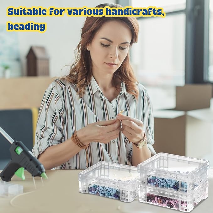Suzile 45 Pcs Plastic Crayon Box with Lid Clear Crayon Organizer Stackable Storage Containers Bulk Pastel Holder Case for Office School Classroom Supplies Pen Pencil Art Crafts