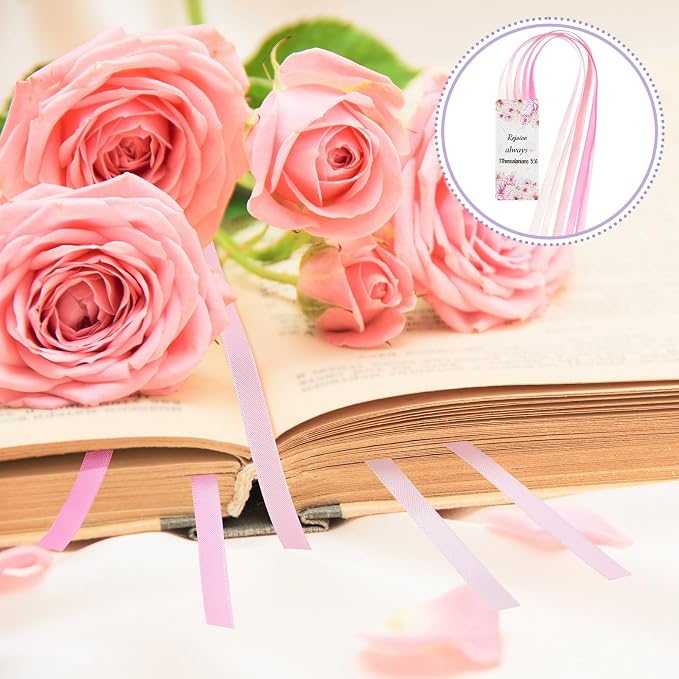 Outus 3 Pieces Bible Ribbon Bookmark Markers Artificial Leather Bookmark with Ribbons for Books Office(Rose,Pink)