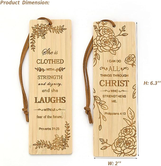 2 Pcs Bible Bookmarks for Women, Bamboo Religious Christian Bookmarks Gifts for Women Book Marks for Reading (Plant)