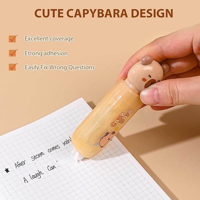 Cute Capybara Correction Tape,Mini Retractable Correction Tape Pen,with Aesthetic Cute Cartoon Capybara Applicator,for Back To School Office Supplies