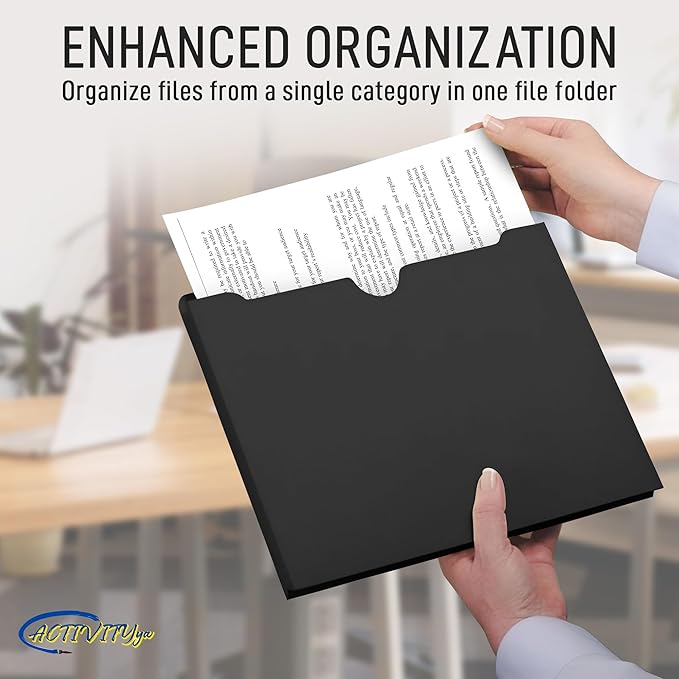 Black File Jackets, 1 Inch Expansion, Letter Size, Reinforced Straight-Cut Tab, 6 Pack