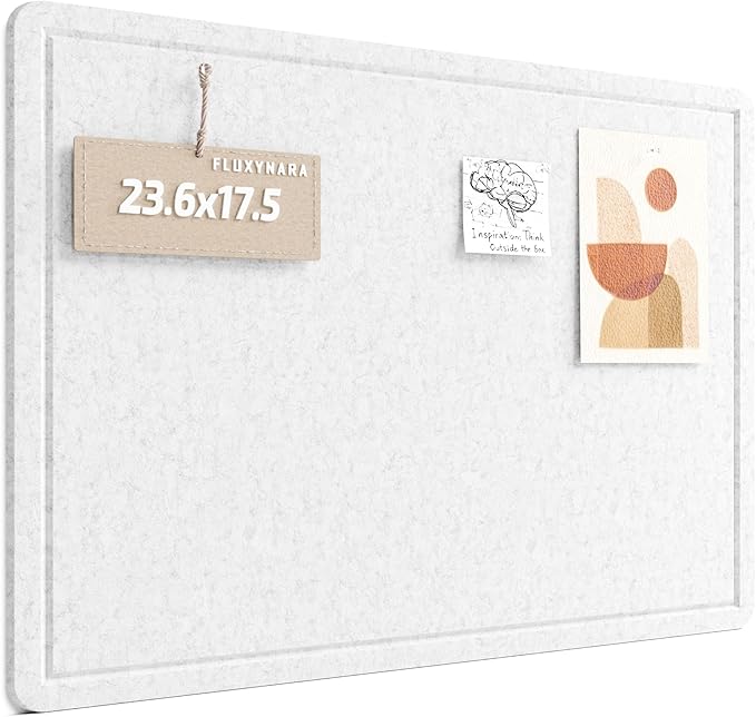 Fluxynara Bulletin Board, 23.6" x 17.5" Cork Board Alternative with 12 Safe Removable Adhesive Tabs, Foldable Felt Pin Board for Home Office, Classroom, Bedroom,Entryway for Walls—Light Gray