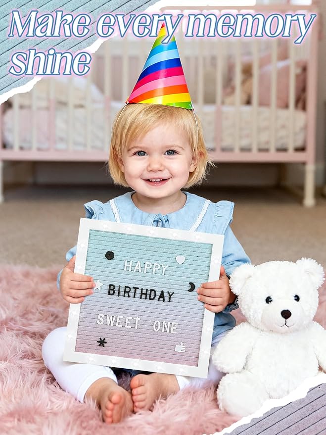 Changeable Felt Letter Board with LED Lights - 10×10" Message Custom Signs & Wood Stand & 450 Letters, Poster Board for Easter/Baby/Pregnancy Announcement/Classroom Wall Decor Gifts, Gradient
