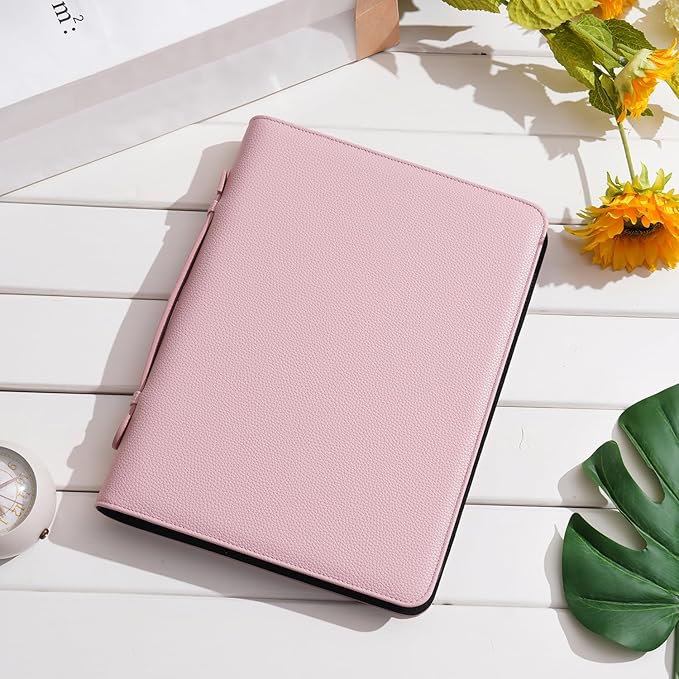Wonderpool Travel Zippered Portfolio 3 Ring Binder A4 Padfolio Document Case with Removable Clipboard Legal Pad Holder, Business Office School Organizer for Men and Women (Pink)