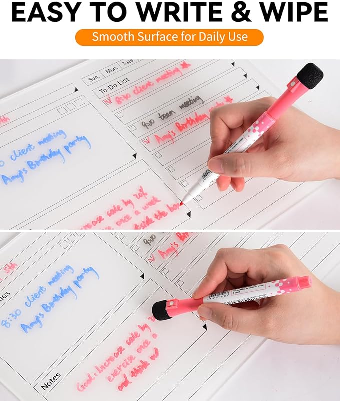 Acrylic Dry Erase to-Do List Board with Solid Wood Base, 9x13 Desktop Whiteboard Planner, Task Organizer for Office/Home/School, Includes 3 Dry Erase Markers (White)