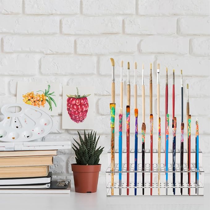 Gatuida Acrylic Pen Holder 48-Slot Desktop Organizer Clear Pencil Storage Box for Office Home Use 9.44 X 4.13 X 3.54 Inches
