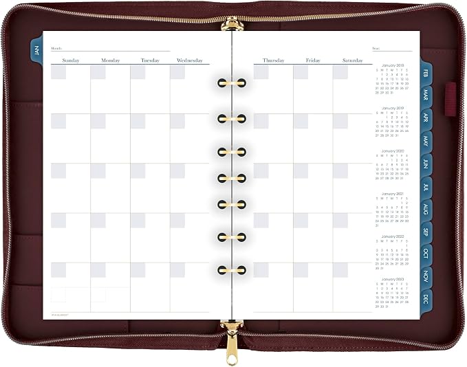 AT-A-GLANCE Faux Leather Undated Starter Set, 7-Ring, 5-1/2" x 8-1/2", Desk Size, Fashion, Merlot (DR1114-040)