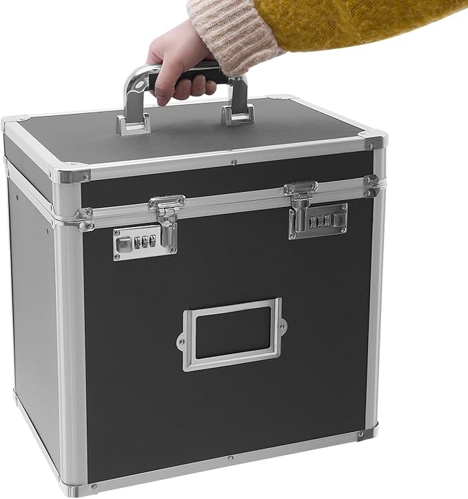 Locking File Organizer Box,Portable File Organizer Storage Chest with Handle Letter Box,13.8 x 10 x 13.4 Inch Metal File Cabinet for Filing Office Documents Letter/Legal File Storage (Black)