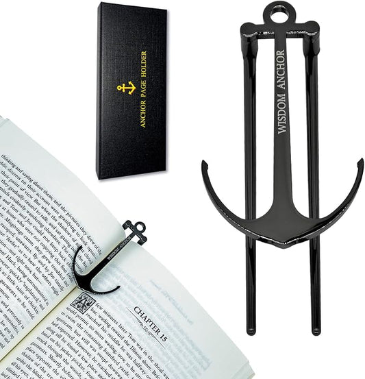 Anchor Page Holder for Hands Free Reading Bookmark Book Opener Reader Gift Metal Portable Music Recipe Book Hardcovers Paperbacks Magazines Clip Accessories, Black