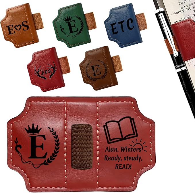 Custom Bygone Mark Bookmark with Pen Holder, Personalized Magnetic Leather Pen Holder Bookmark, 26 Letters Name Initial Logo, Personalized Magnetic Bookmarks Gifts for Women Book Lovers Reading