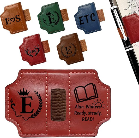 Custom Bygone Mark Bookmark with Pen Holder, Personalized Magnetic Leather Pen Holder Bookmark, 26 Letters Name Initial Logo, Personalized Magnetic Bookmarks Gifts for Women Book Lovers Reading