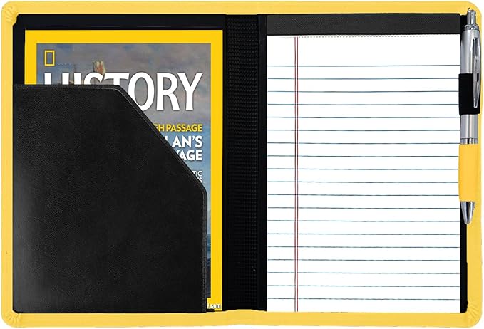 Padfolio/Portfolio Binder, Mini Padfolio Portfolio Binder 5 x 8 Legal Writing Pad, A5 Document Organizer Folder for Men Women, Yellow