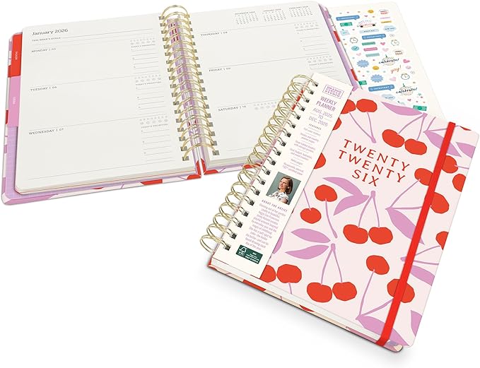 Orange Circle Studio Academic Planner 2026, Cherry Sweet, Tri-Tab Planners, 17-Month Triple-Section Weekly Monthly Planner Calendar for School or Work, Includes 96 Full Color Stickers, Note Pages