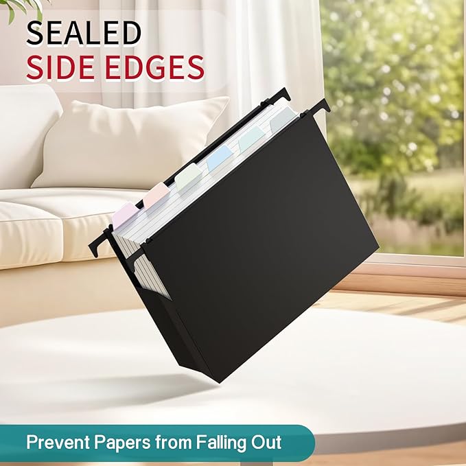 Uquelic Plastic Hanging File Folders Letter Size, 6 Pack Reinforced Heavy Duty Hang Folder with Movable Pastel Dividers, Adjustable Tabs, 4" File Organizer for Filing Cabinet, School, Office