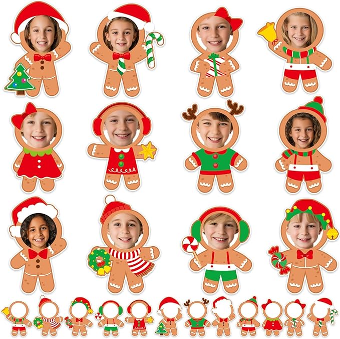 80Pcs Christmas Gingerbread Photo Cutouts Xmas Paper Decorations Bulletin Board Christmas Gingerbread Man Paper Cut-Outs Classroom Decor for Photo DIY Craft Classroom Home Winter Party Favor Supplies
