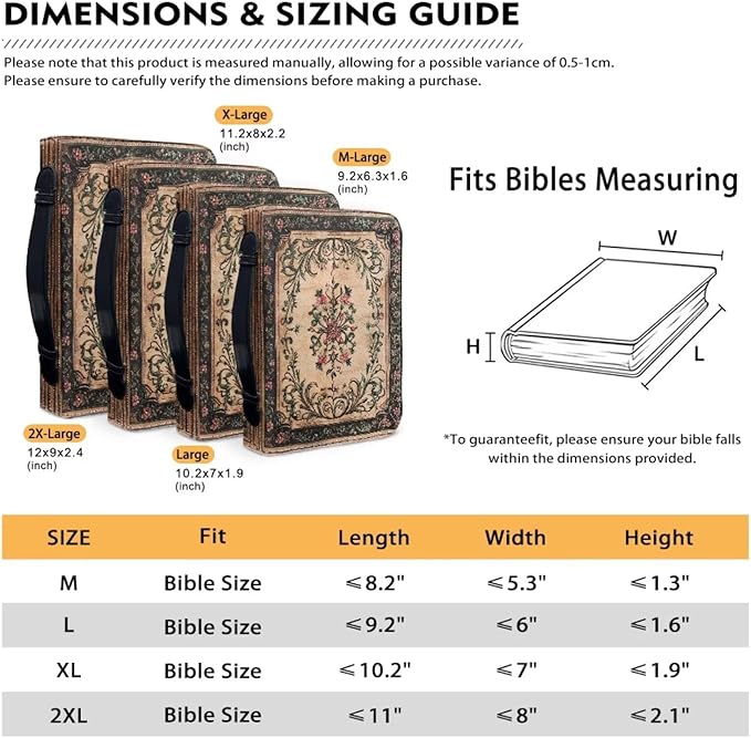 Classics Bible Case for Women Vintage Bible Cover Bags Floral Pattern with Handle Bible Cover Bag Bible Study Supplies Accessories Christian Gifts for Women-Size：M