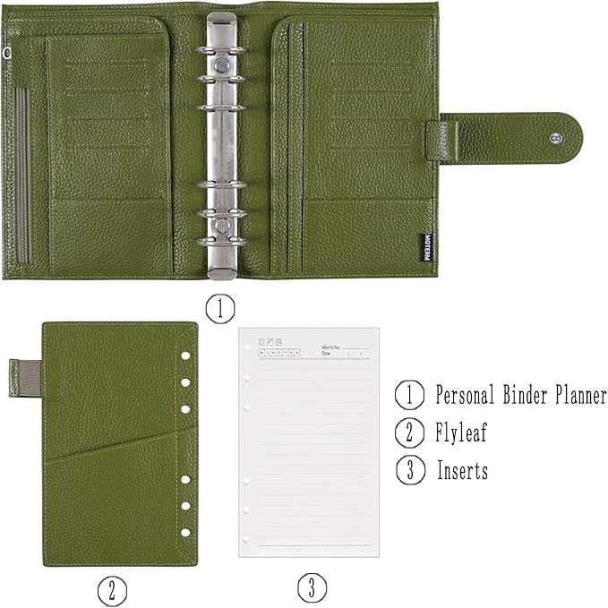 Moterm Personal Luxe Rings Planner - Genuine Leather Binder Organizer (Pebble-Olive, 30mm Ring)