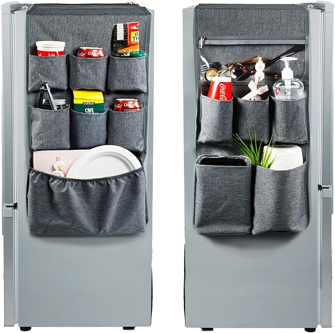 Dorm and office Double Over the Fridge Caddy Organizer -Fridge Caddy Organizer - College Dorm Room Essentials for College Students Boys, Girls - 12 Pockets Flatware Organizers and Storage