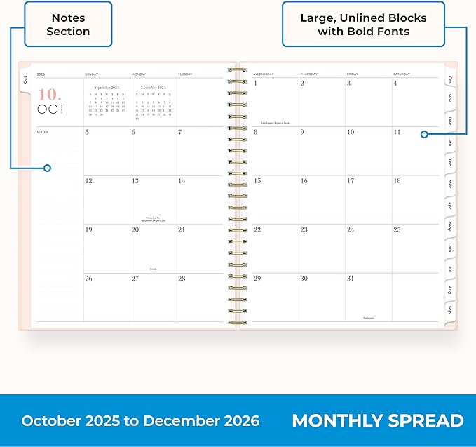 Blue Sky 15 Month 2026 Weekly and Monthly Planner Calendar, October 2025 - December 2026, 8.5" x 11", Laminated Cover, Durable Twin Wire Binding, Laminated Tabs, Storage Pocket, Includes Stickers, Soren
