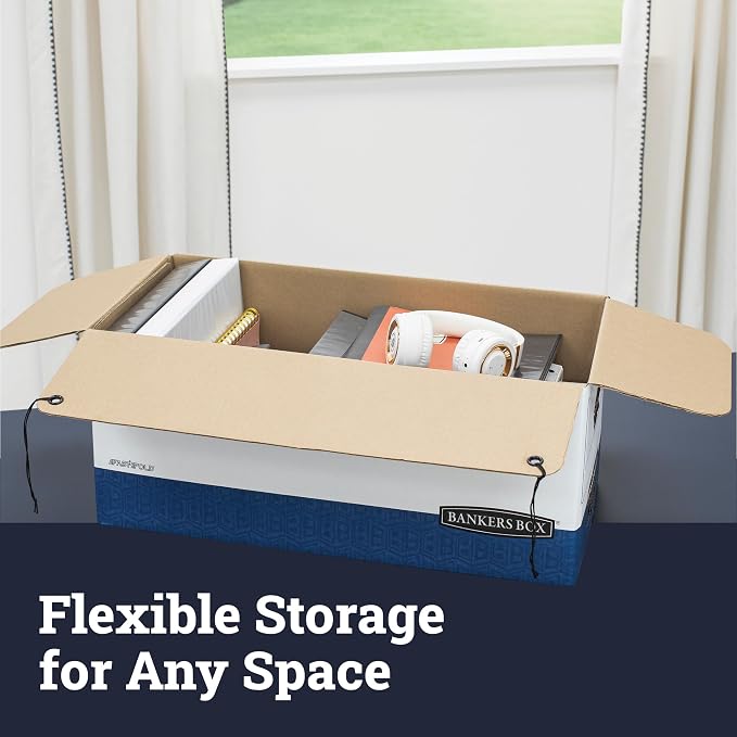 Bankers Box 12-Pack Heavy-Duty String & Button File Storage Box, FastFold Assembly, Letter, STOR/FILE, (00011)