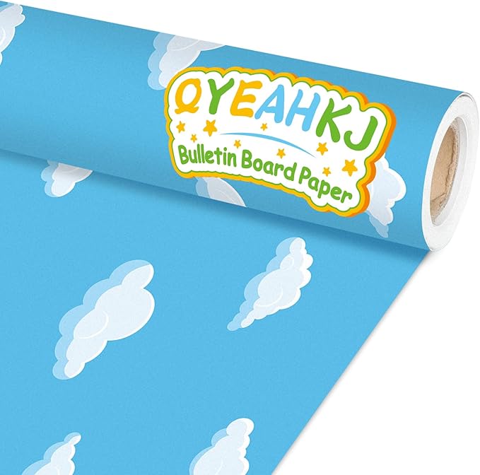 Qyeahkj Sky White Cloud Bulletin Board Paper Roll Cloud Bulletin Board Background Paper Fade Resistant Blue Classroom Decoration Poster Art Craft Home Wall Education Decoration Supplies 17.7in x 20ft