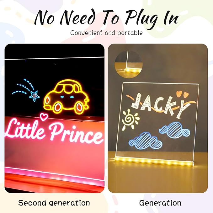 2026 New LED Note Board with Colors, Creative Rewritable Acrylic LED Message Board with Light, Light Up Dry Erase Board with Stand Letter Board Note Glass Clear Board with 7 Pen (15x15CM)
