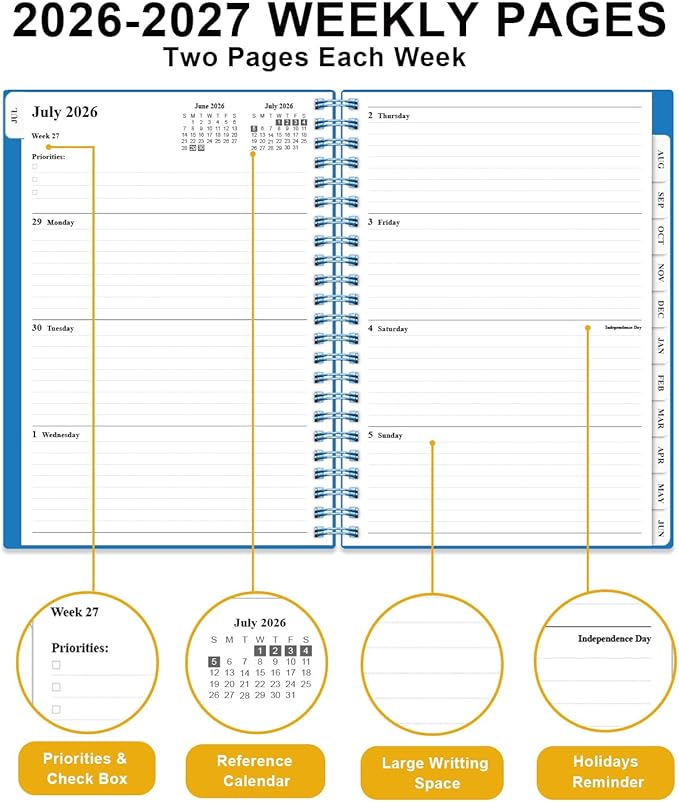 Academic Planner 2026-2027 - Weekly & Monthly Planner from July 2026 to June 2027, Agenda 2026 2027 with Inner Pocket, Elastic Band, 6.4" x 8.5", Blue