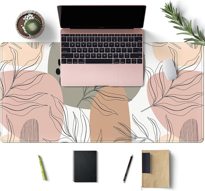 Boho Abstract Large Mouse Pad, Brown Grey Pink Aesthetic XL Mouse Pad, Gaming Mousepad XXL Long Keyboard Mat 31.5''X15.7'' Desk Accessories for Women Girls
