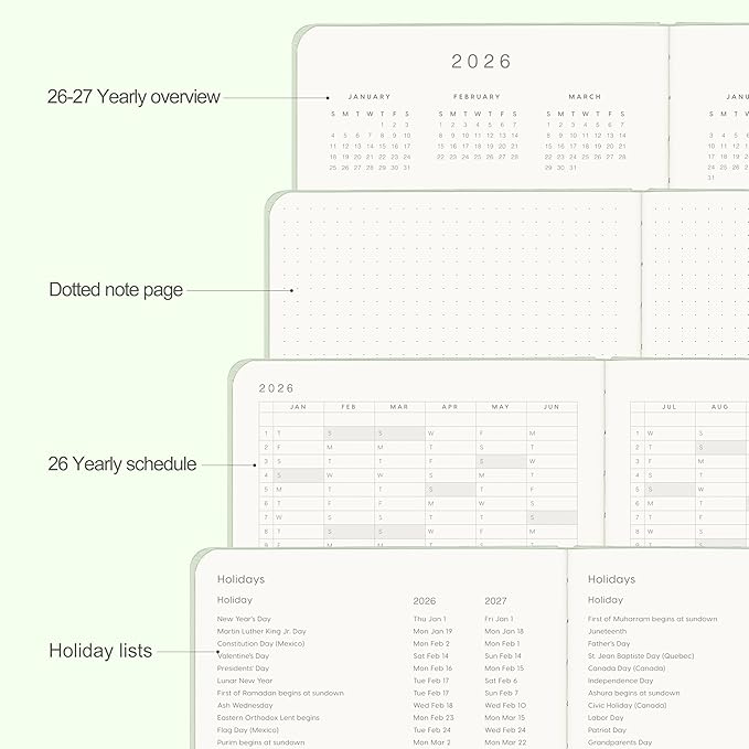 And Per Se 2026 Planner-Daily, Weekly & Monthly Leather Hardcover Planner, 5.7" x 8", Daily Schedule, 100 GSM Thick Paper, Back Pocket(Mint)