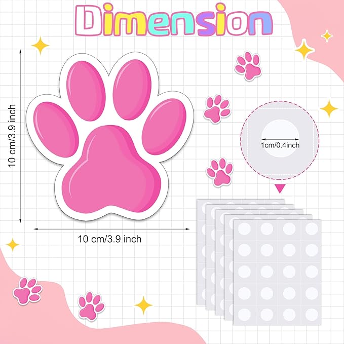 Junkin 60 Pcs Mini Paw Prints Cutouts Accents Bulletin Board Patrol Table Decorations Wall Decal Poster for Kids Educational School Home Party Supplies (Pink Purple)