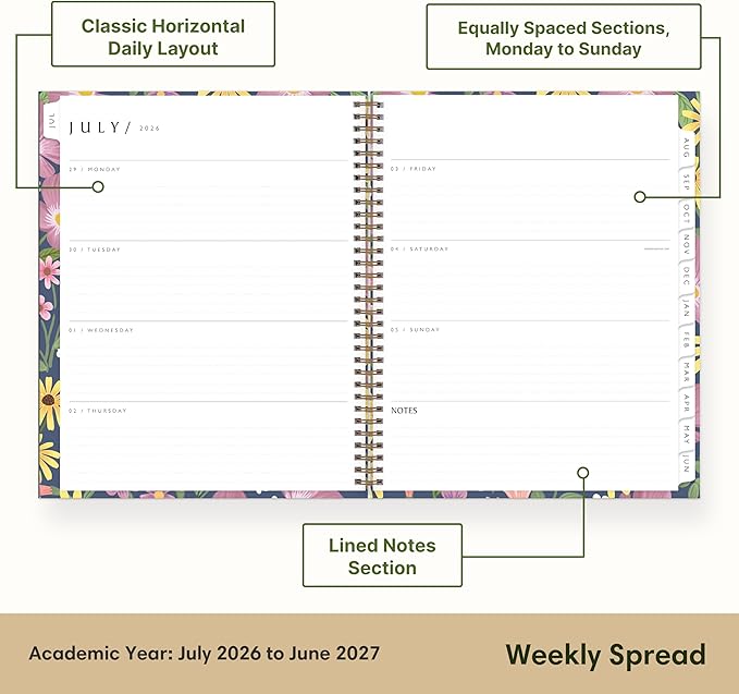 Blue Sky Sustainability 2026-2027 Weekly and Monthly Academic Year Planner Calendar, July 2026 - June 2027, 8.5" x 11", Flexible Cover From Recycled Plastic, Wirebound, Laminated Tabs, Storage Pocket, Gail