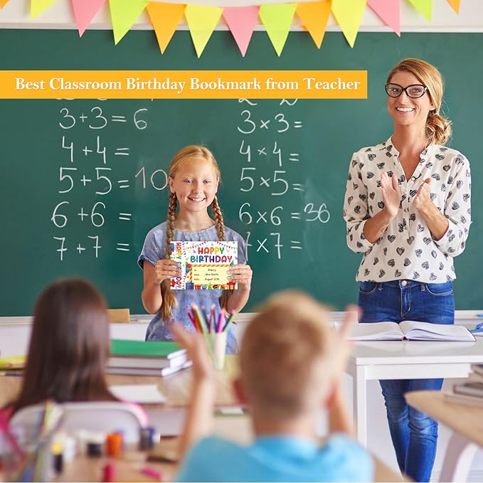 FaCraft 36PCS Happy Birthday Bookmark Awards for Students - Cupcake Birthday Certificates for kids Classroom from Teacher Kindergarten Preschool Student Birthdays Gifts Back to School Teacher Supplies
