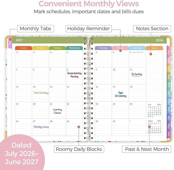 SKYDUE Teacher Planner 2026-2027 Academic Year, 8.5" x 11" Deluxe Teacher Lesson Planner with Monthly Tabs & Stickers, Lesson Plan Book 26-27, FloralA
