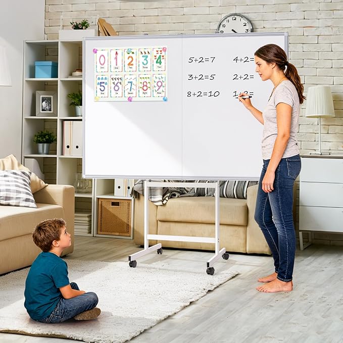 Magnetic White Board Dry Erase Board for Wall，48" x 46" (4ft x 3ft) Wall-Mounted Aluminum Frame Marker Board, Foldable Portable Whiteboard with a Long Pen Tray for School, Classroom, Office & Home