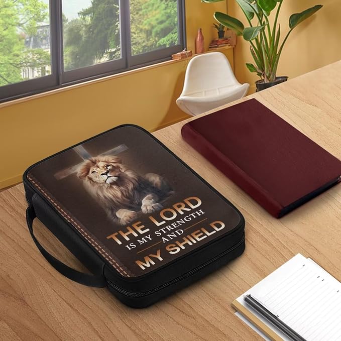 Lion Cross Print Bible Cover for Women Men Teens,Portable Book Carrying Cases Church Bag with Handle