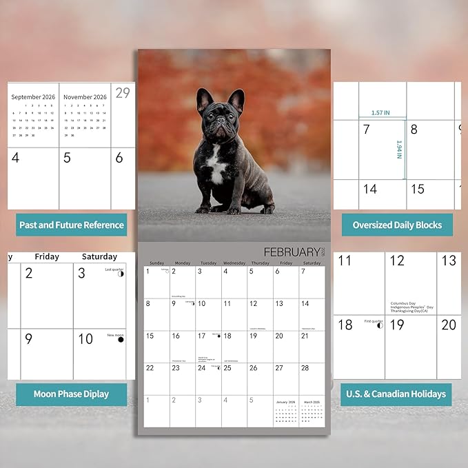 2026 Wall Calendar,French Bulldog Wall Calendar, 12" x 24" Open,Family Planner Calendar Organizer with French Bulldog Images, for Dogs Lovers