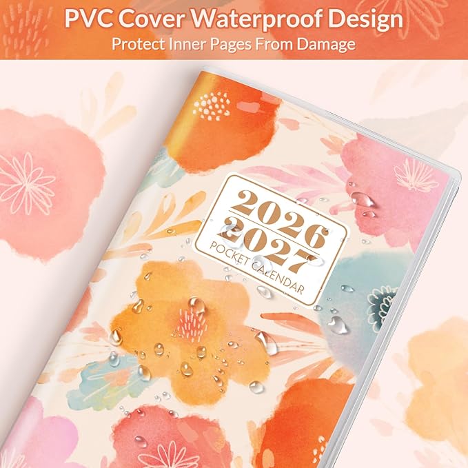 Pocket Calendar 2026-2027, Small Pocket Planner 2026 for Purse - 6.7" x 3.7" - From January 2026 - December 2027, Daily Monthly Agenda with PVC Cover for Planning