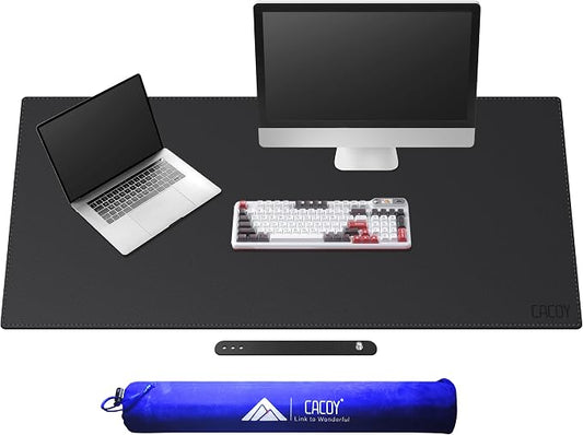 Cacoy 51" x 24" Leather Desk Mat, Office Desk Blotters, Large Computer Gaming Mouse Pad XXL, Waterproof PU Leather Laptop Table Cover Protector, Executive Desktop Accessories (Black)