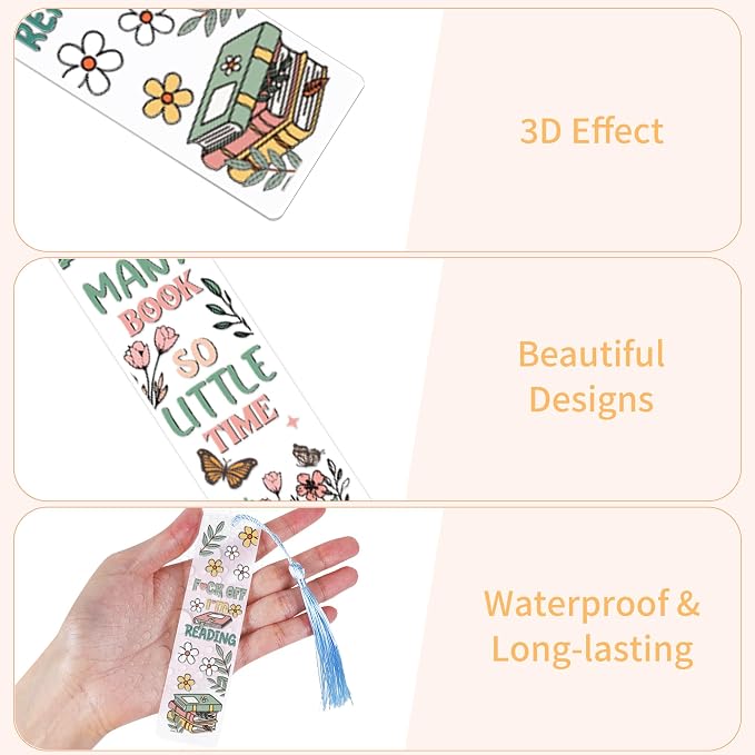 UV DTF Bookmark Wraps - 24 Sheets Book Lover Acrylic Bookmark Blanks Sticker, Reading UV DTF Transfer Stickers, Flower Wildflower Design for School DIY Project