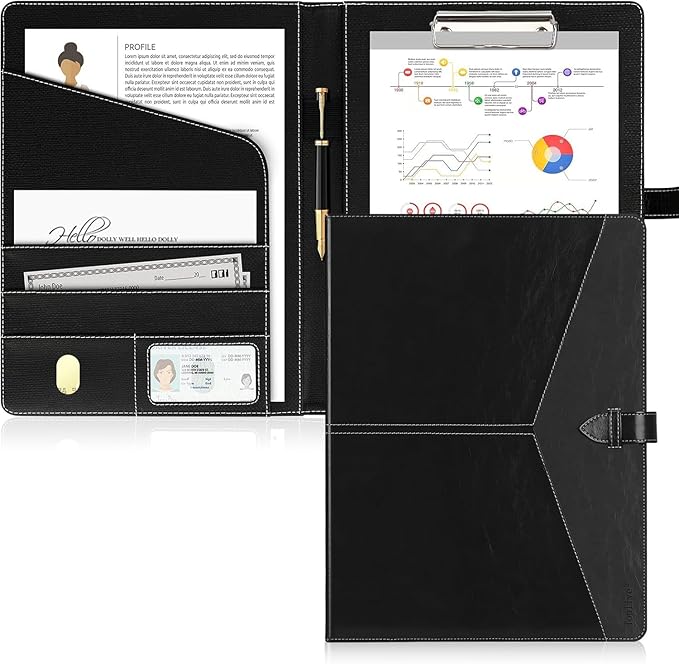 Toplive Executive Resume Padfolio Folder Business Portfolio Interview Presentation Legal Writing Pad Organizer with Card Holder Document Sleeve for Men Women, Black