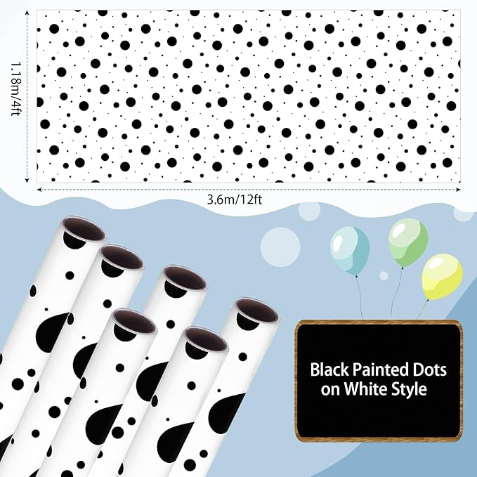Skyygemm 6 Rolls Classroom Bulletin Board Paper Roll Polka Dot 4 x 12 ft Fade Resistant Colored Background Paper Bulk for Art Decor Drawing Craft(Vivid White)