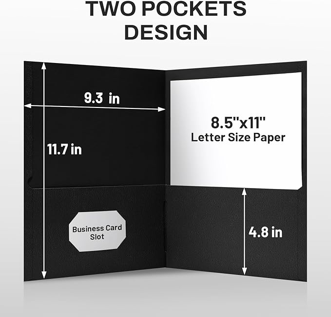SUNEE Folders with Pockets(125 Pack, Black), 2 Pocket Folders Fit Letter Size Paper, Paper File Folder for School Office Home Business