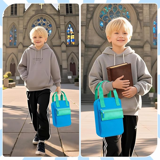 FINPAC Bible Cover Case Tote Bag Water-Resistant Bible Carrying Case Christian Gifts for Church Study Supplies, Blue